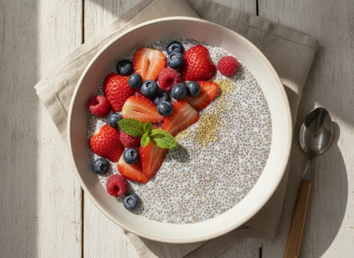 Pudim de chia com frutas vermelhas photo