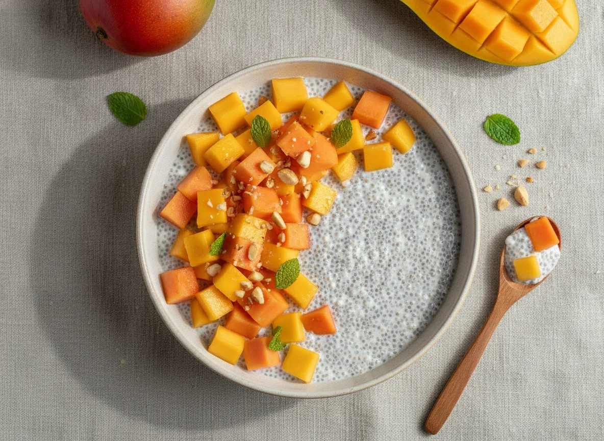 Pudim de chia com manga e papaia photo