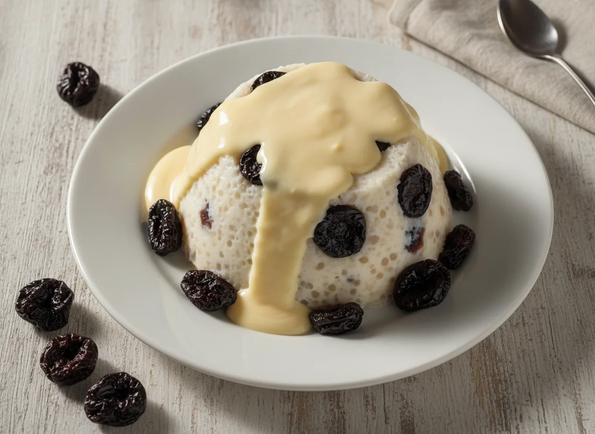 Pudim de tapioca com ameixa e creme photo