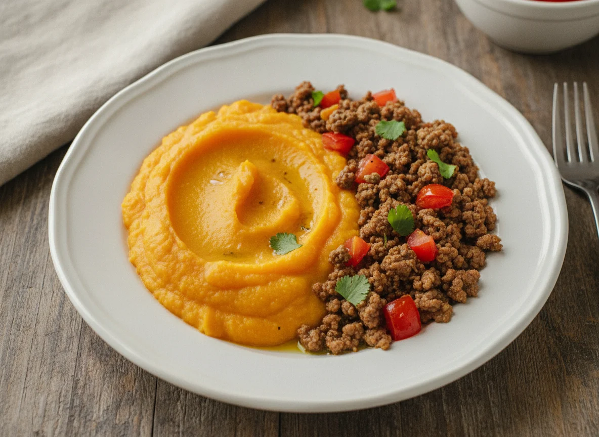 Purê de abóbora com carne moída photo