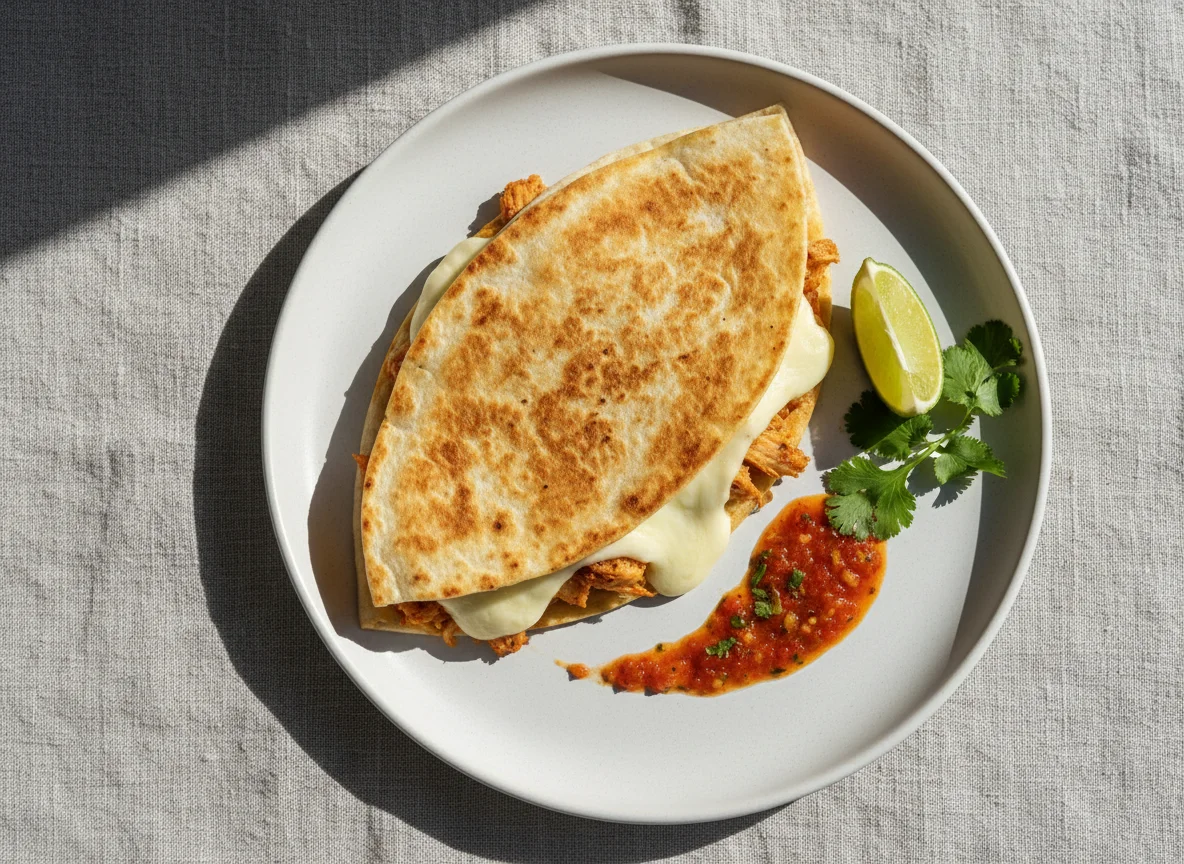 Quesadilla de frango com queijo e molho photo