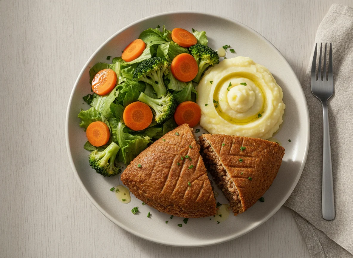 Quibe assado com purê de batata e salada photo