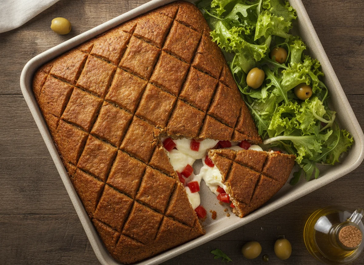 Quibe de Bandeja Recheado com Salada Verde photo