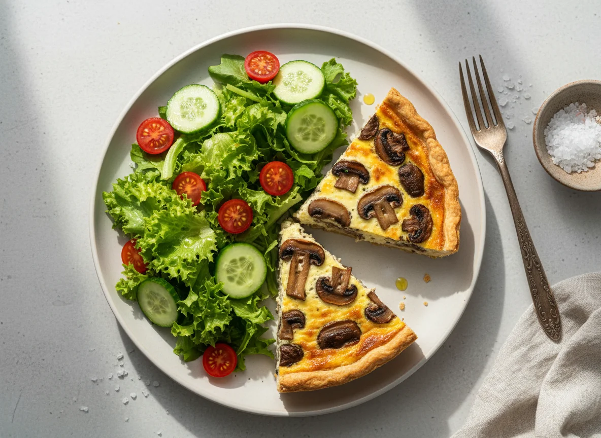 Quiche de cogumelos com salada verde photo