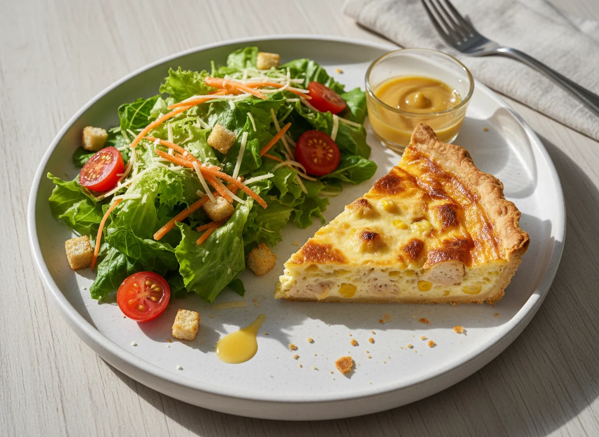 Quiche de frango com salada e molho de mostarda e mel photo