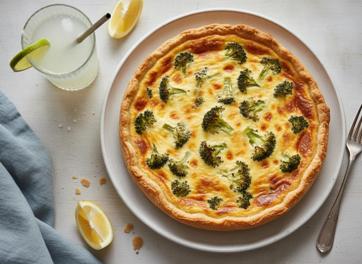 Quiche de Queijo com Brócolis e Suco de Limão photo