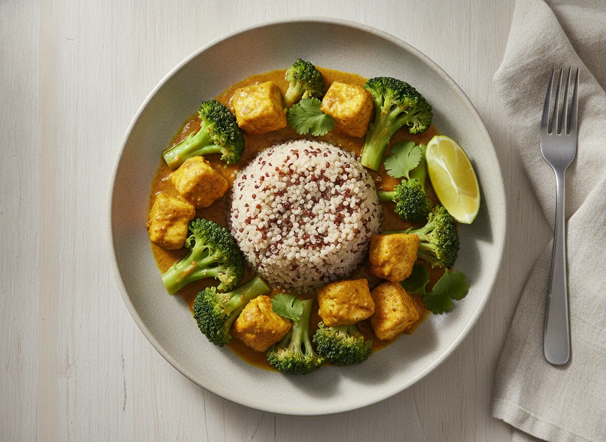 Quinoa com brócolis e frango ao curry photo