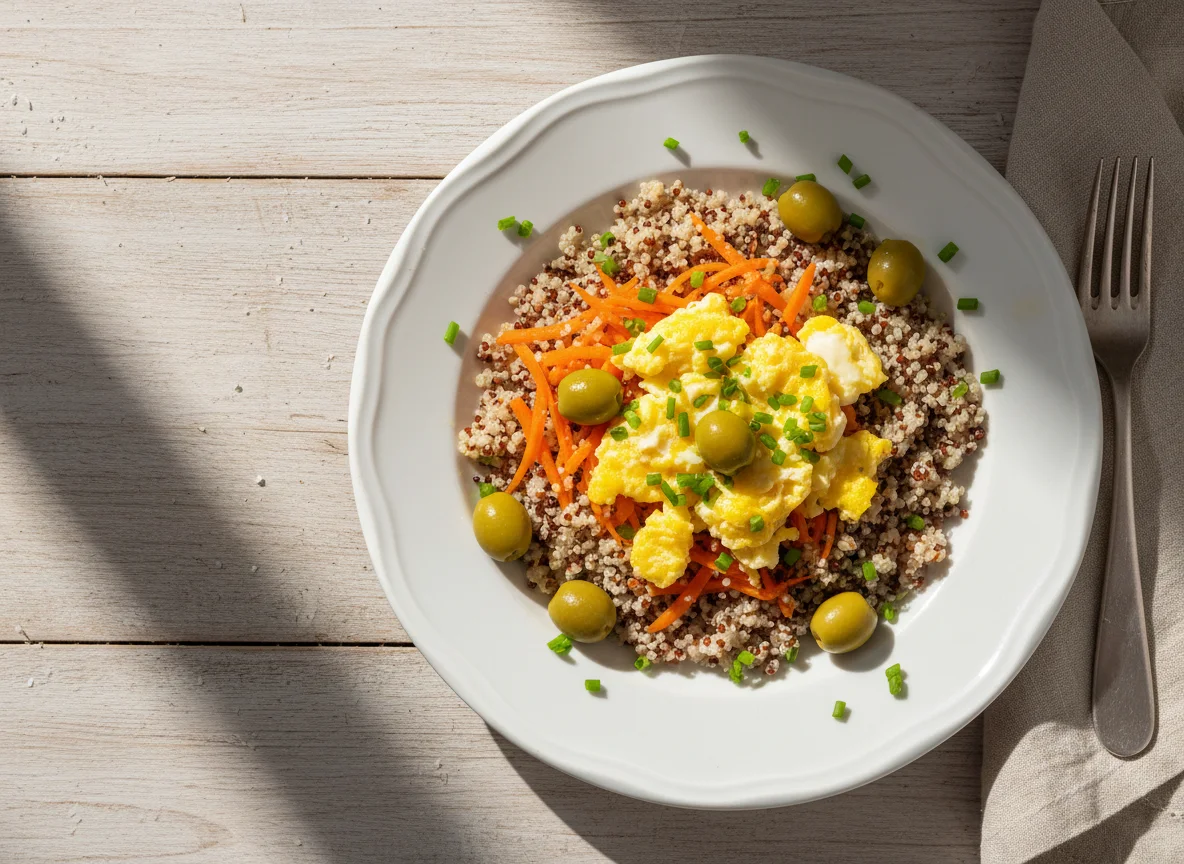 Quinoa com legumes e ovos photo