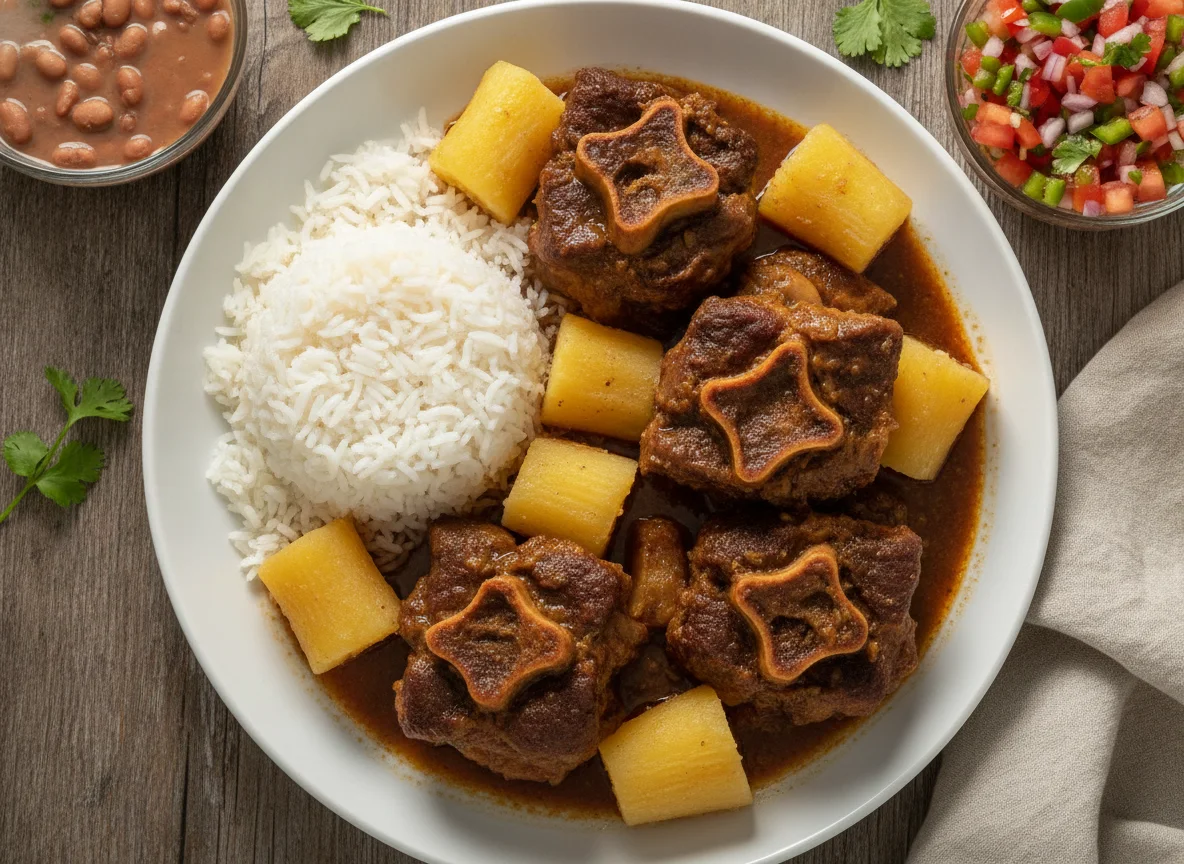 Rabada com Mandioca, Arroz, Feijão e Vinagrete photo