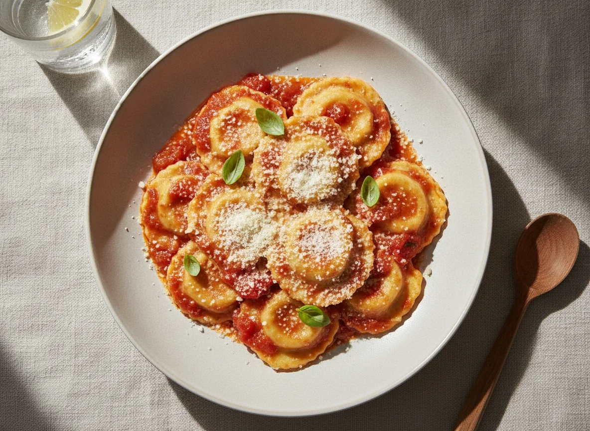 Ravioli ao molho de tomate com queijo parmesão photo