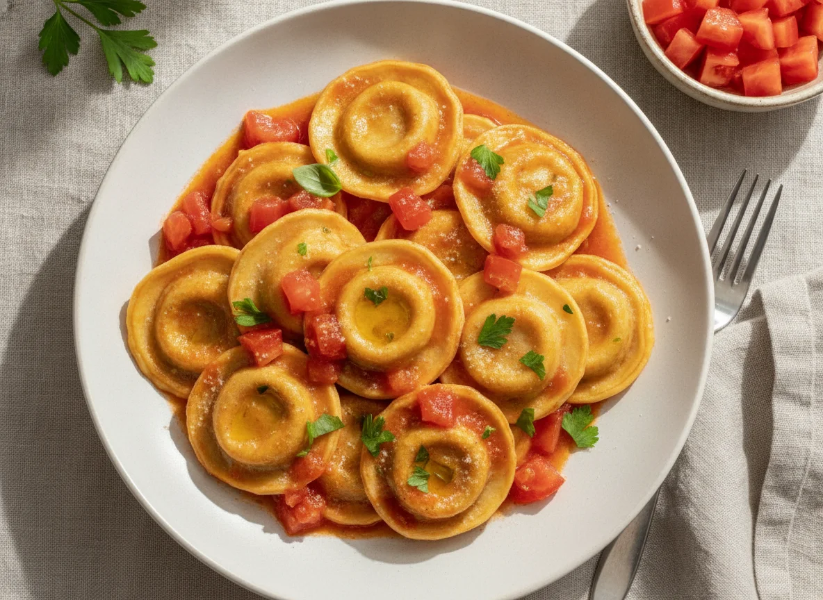 Ravioli ao Molho de Tomate Fresco photo