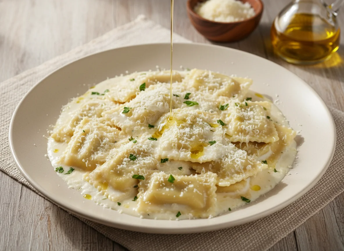 Ravioli com Molho Branco e Queijo Ralado photo