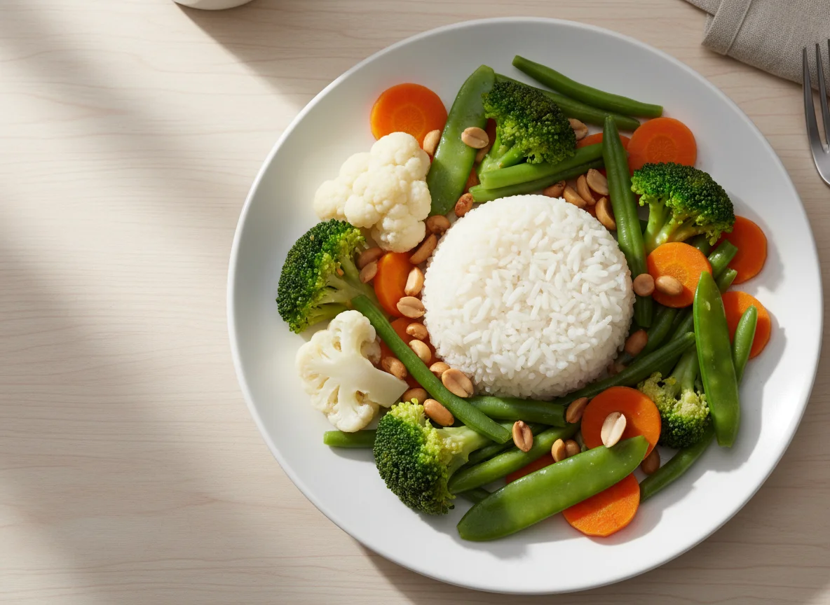 Refeição com arroz e vegetais photo