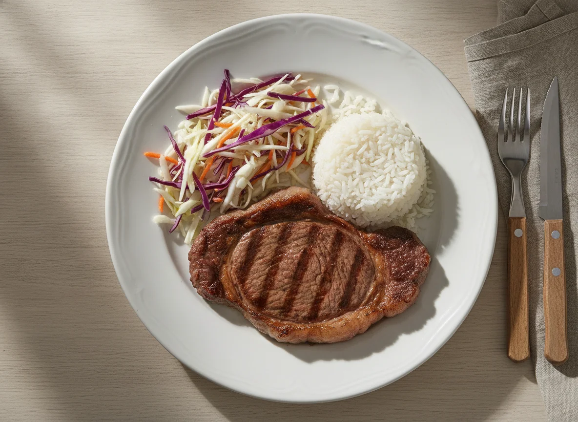 Refeição com bife e salada photo