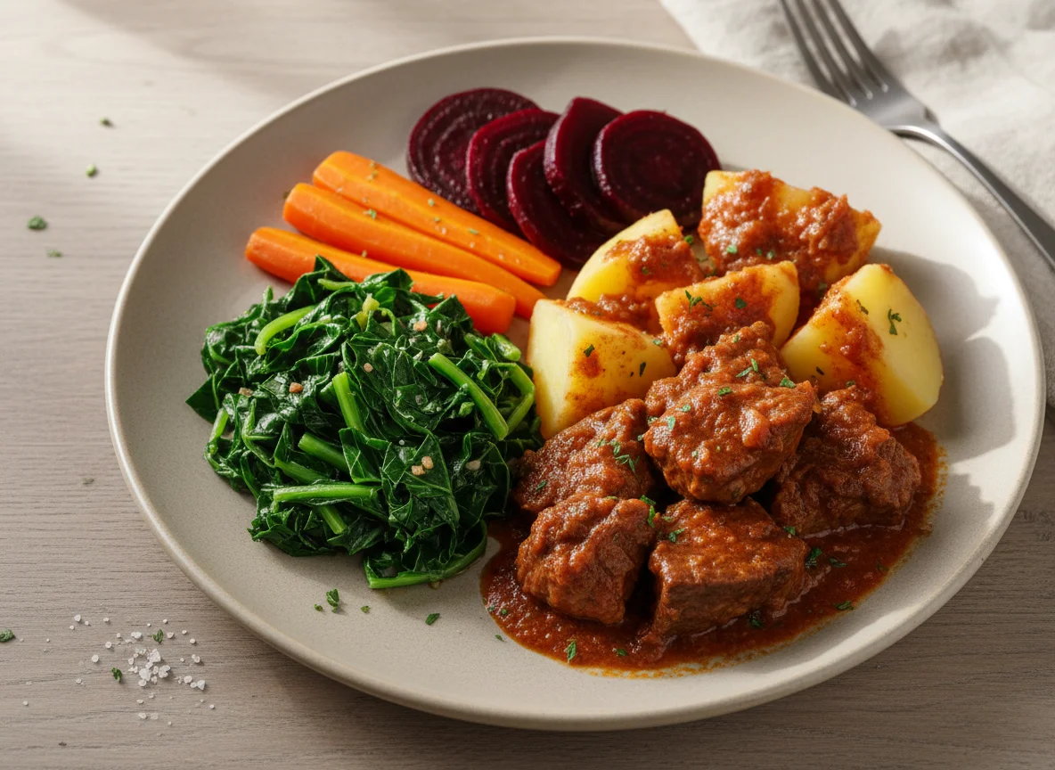 Refeição com carne, batata e salada photo