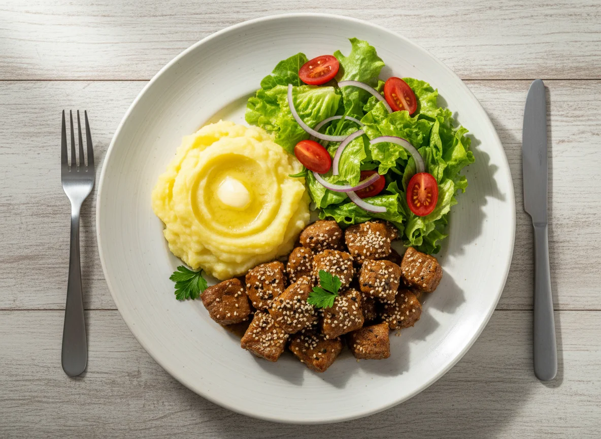 Refeição com carne e salada photo
