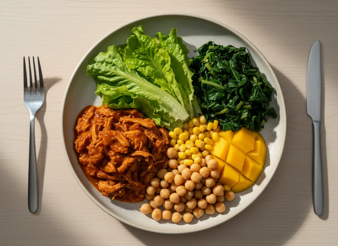 Refeição com frango desfiado e salada photo