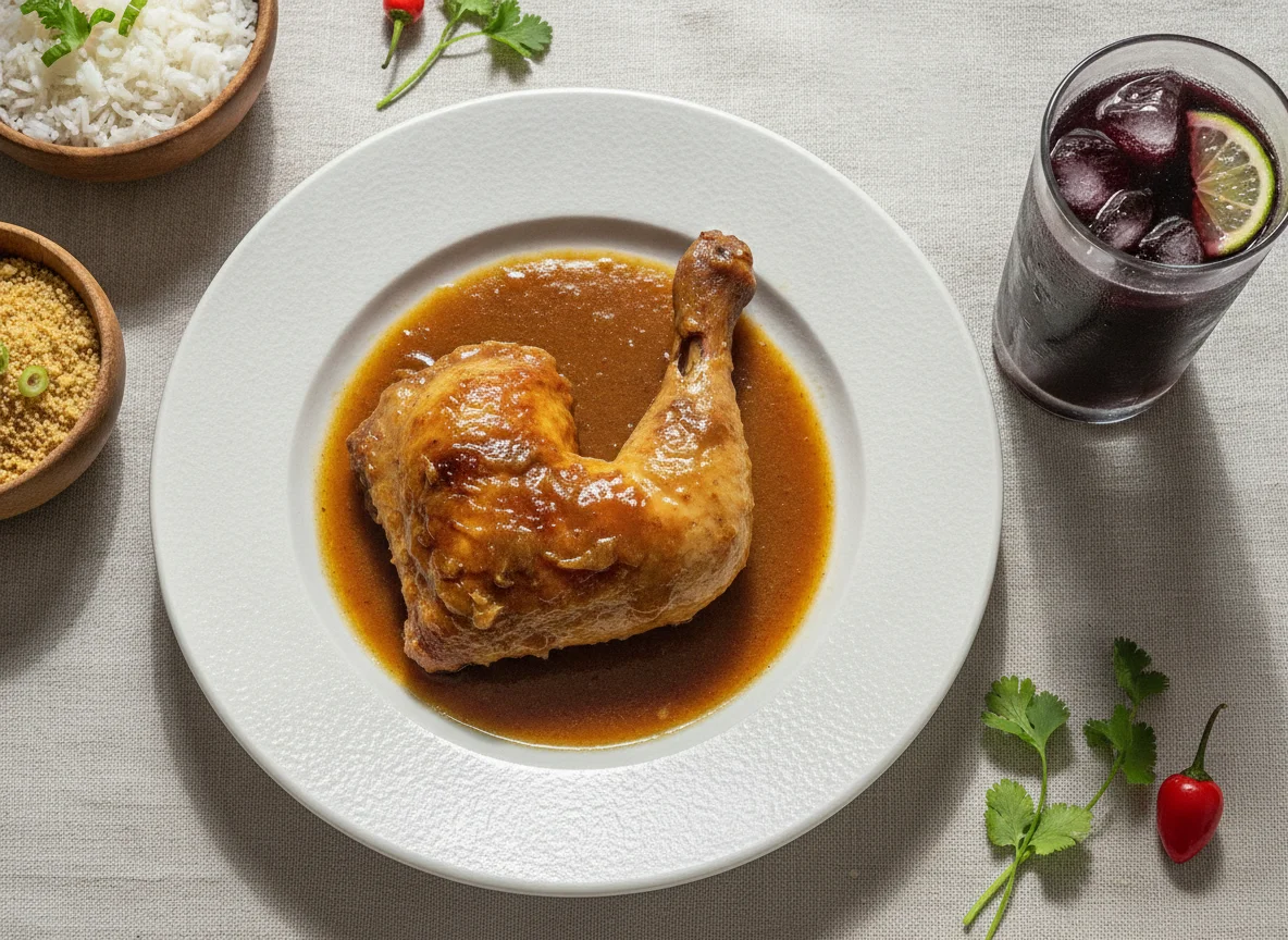 Refeição com frango e bebida photo