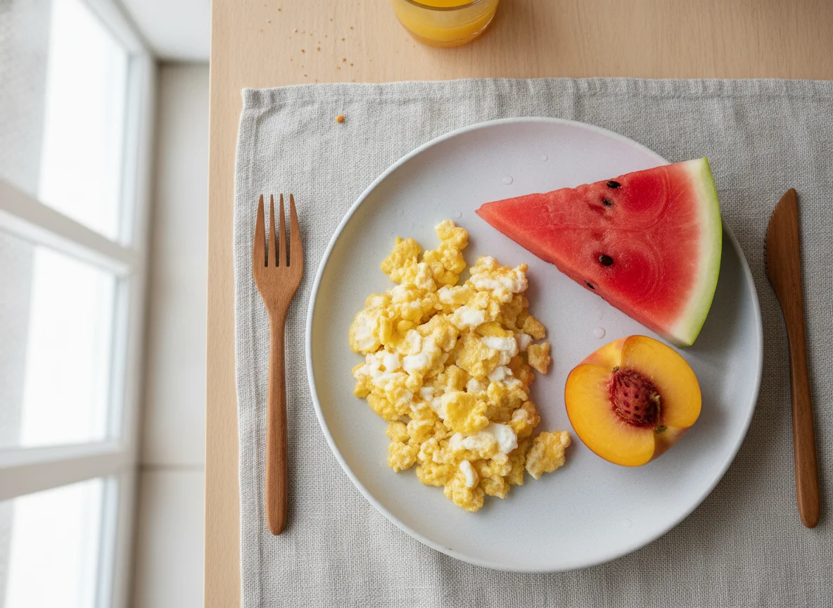 Refeição com frutas e ovos photo