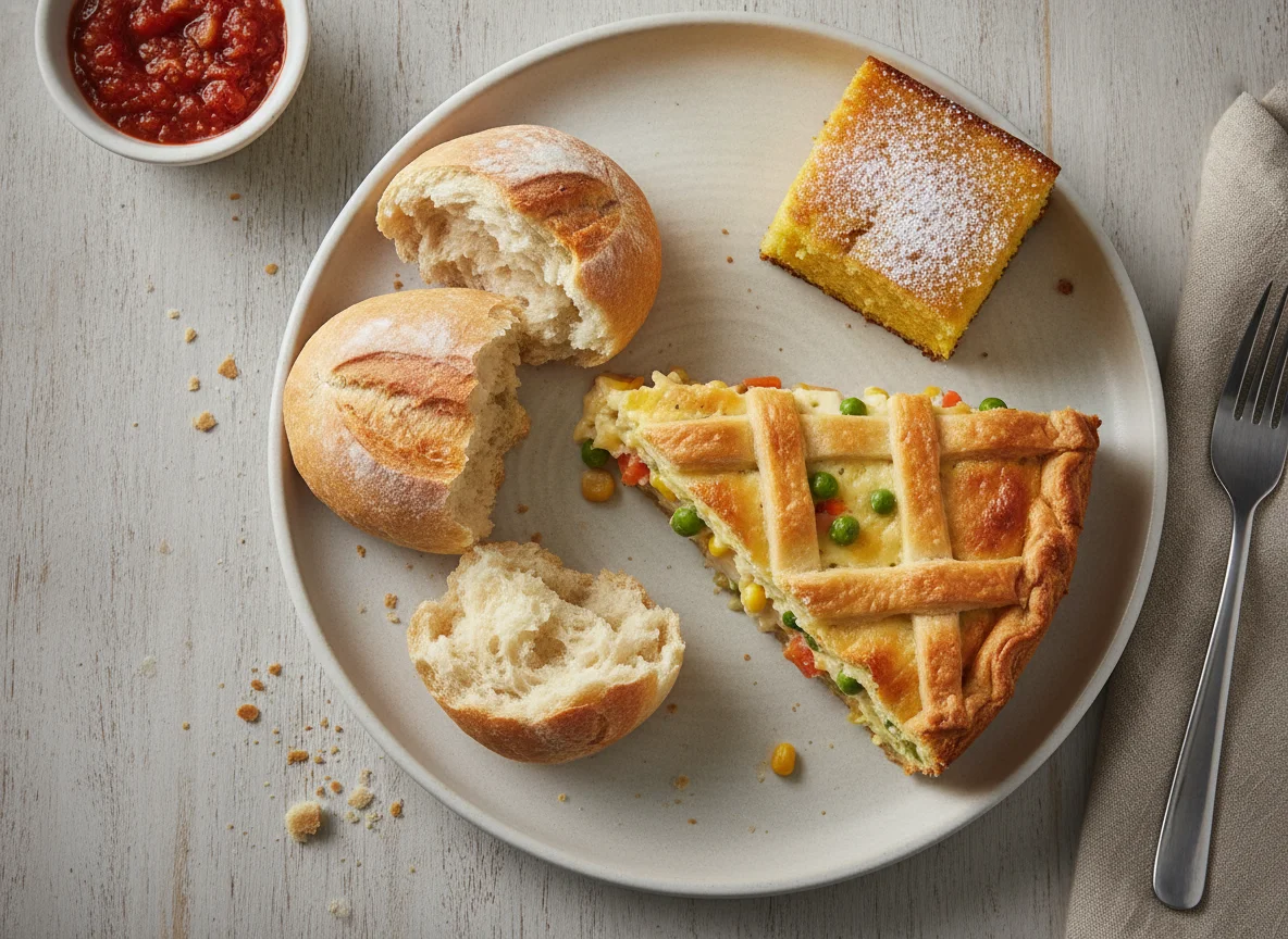 Refeição com pão e torta salgada photo