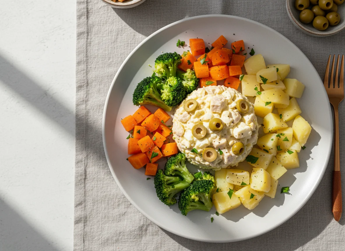 Refeição com salada de ovos e frango com vegetais photo