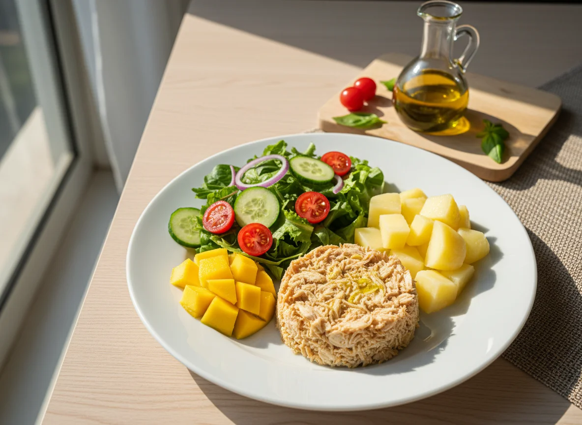 Refeição com salada e acompanhamentos photo