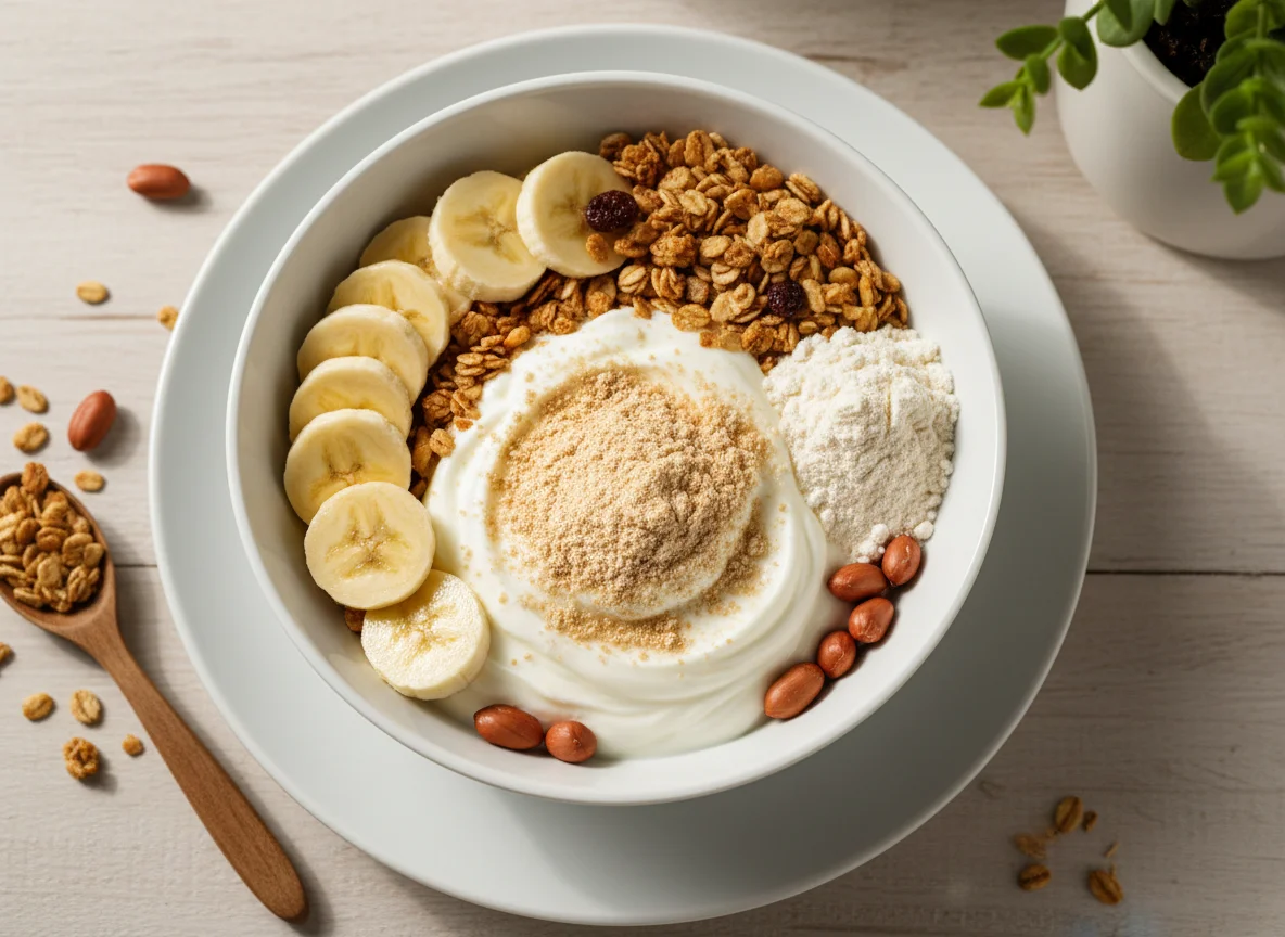 Refeição com suplementos e fruta photo