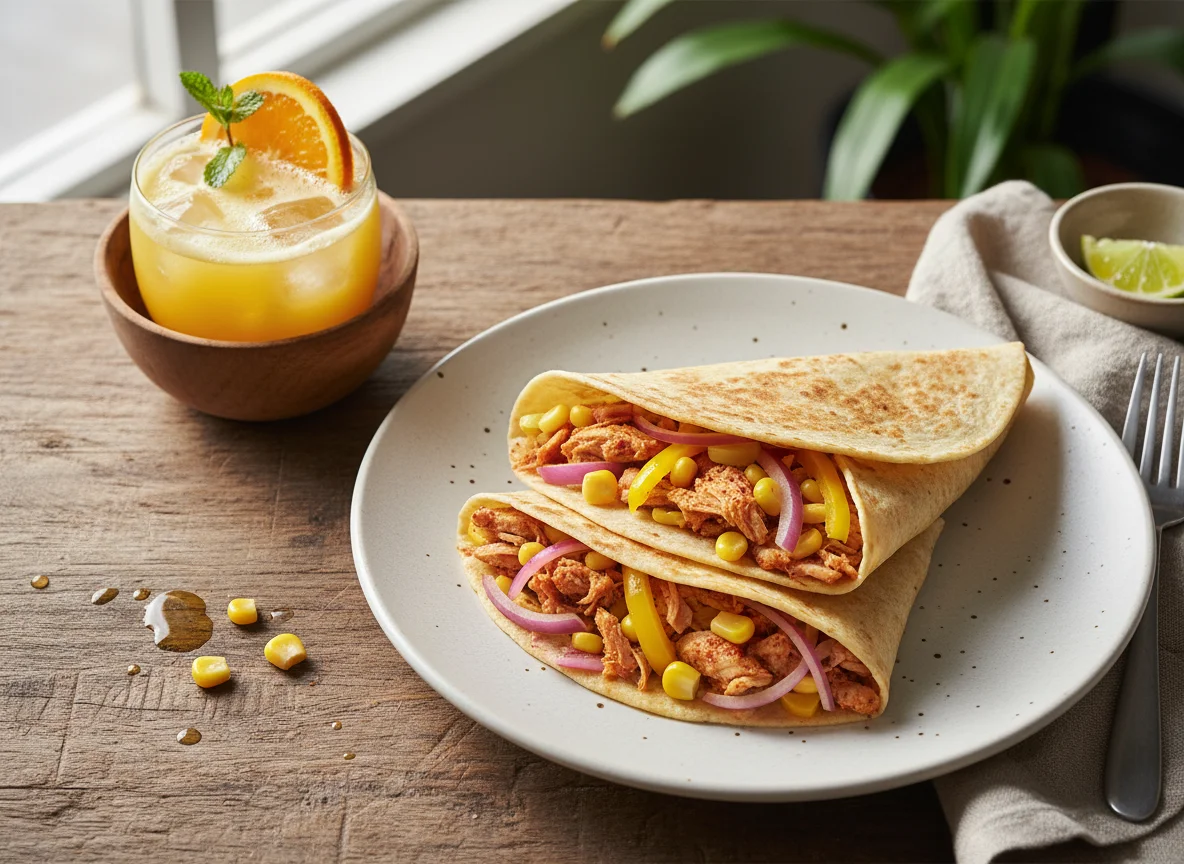 Refeição com tortilla e suco photo