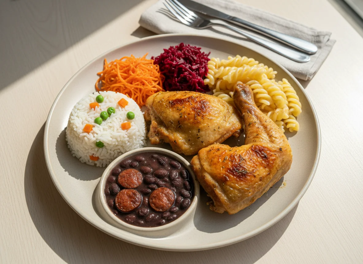 Refeição completa com frango assado e salada photo