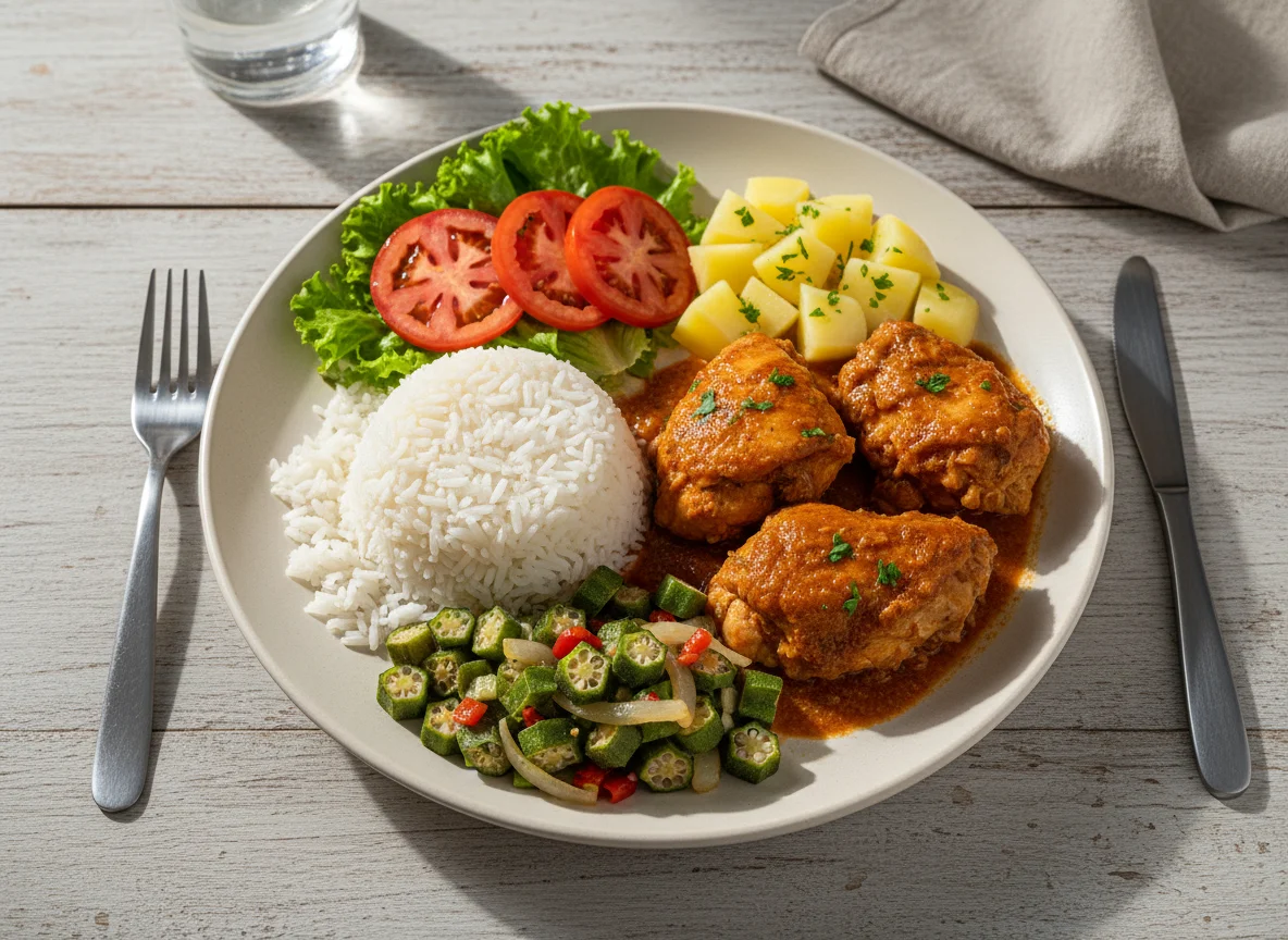 Refeição completa com frango e salada photo