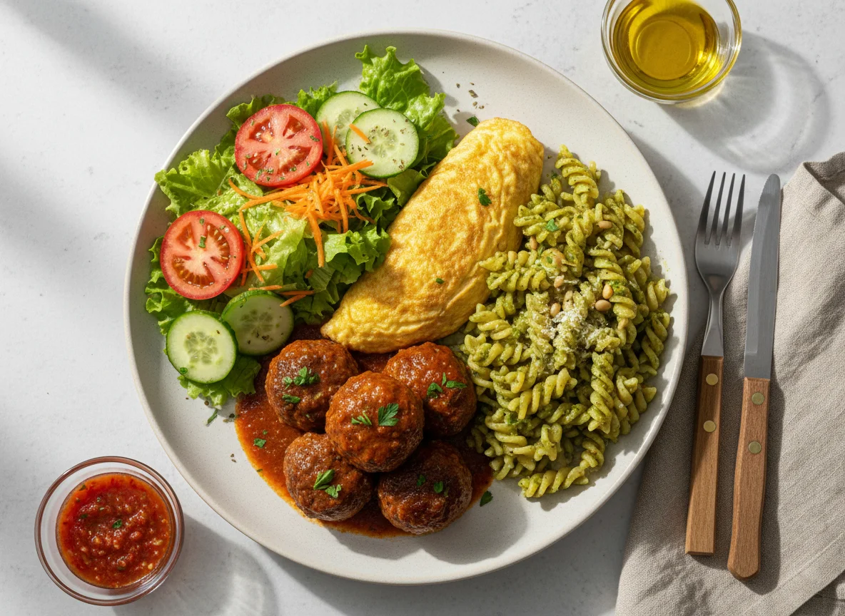 Refeição completa com salada e carne photo