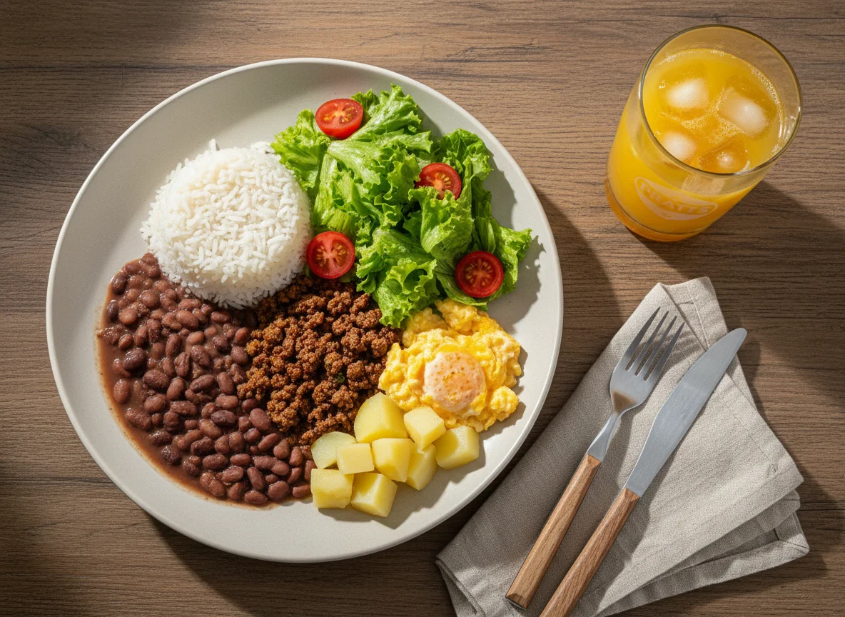 Refeição Completa com Suco de Laranja photo