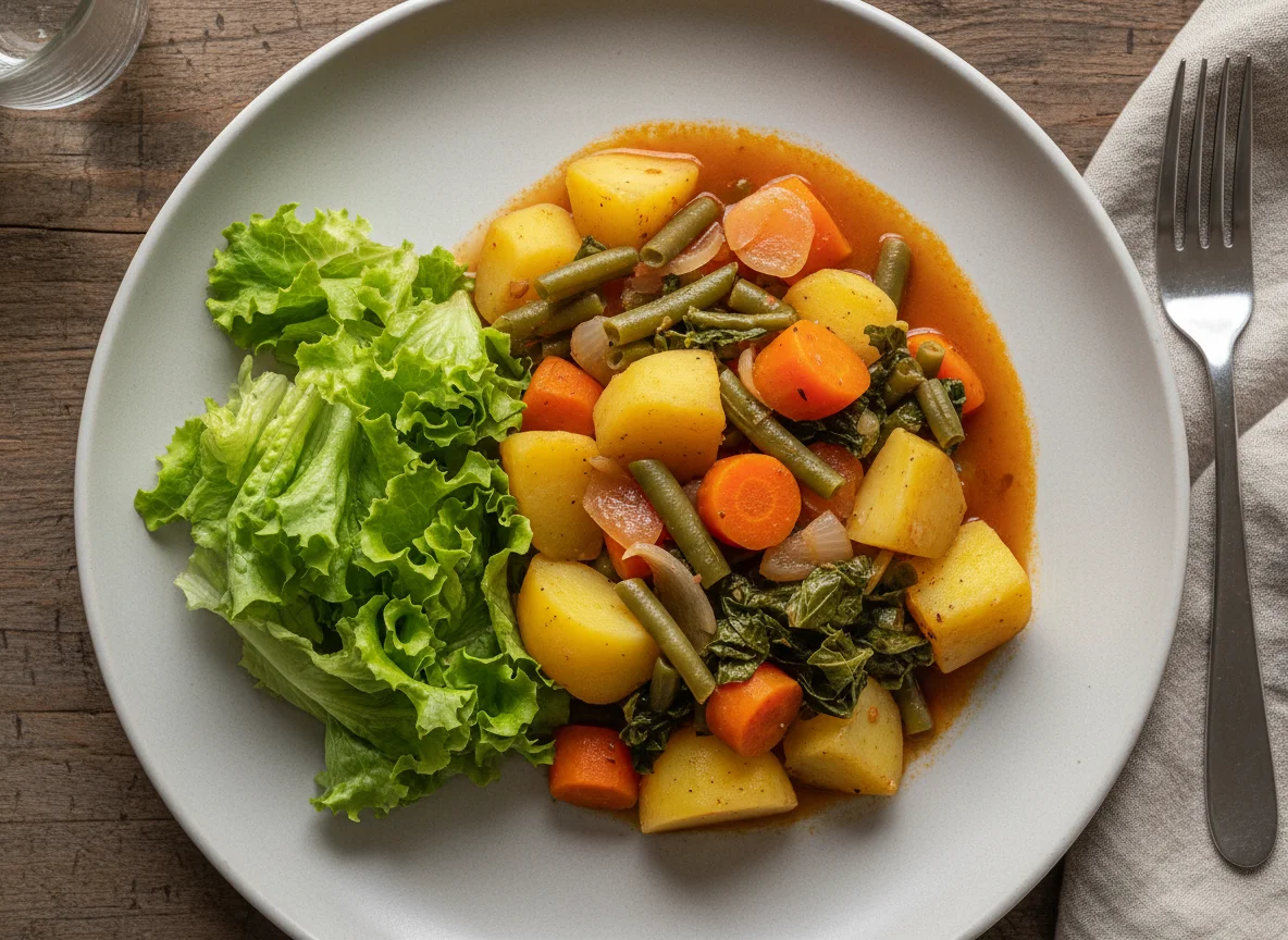 Refeição de legumes cozidos e salada photo