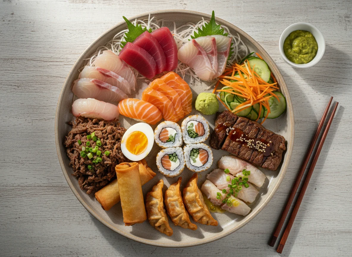 Refeição Japonesa e Chinesa Variada photo