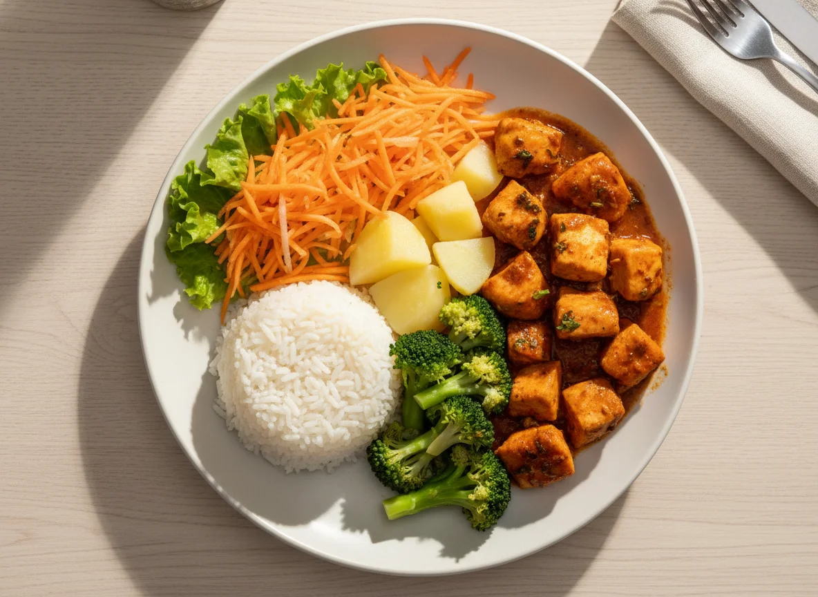 Refeição mista com frango e vegetais photo