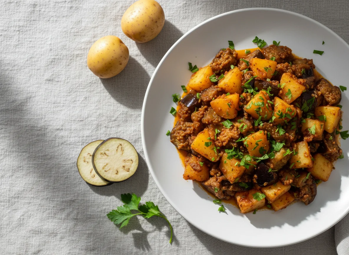 Refogado de batata e berinjela photo