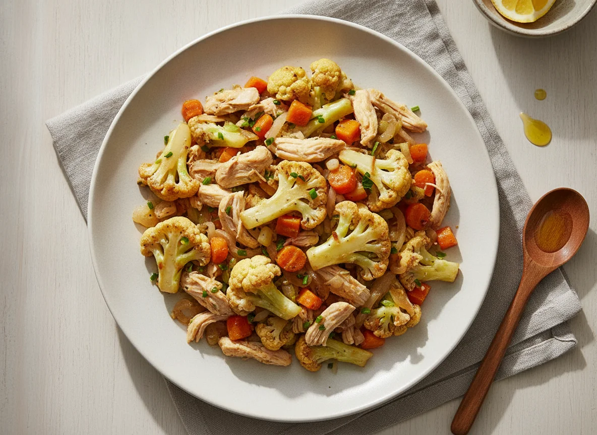 Refogado de Couve-Flor com Frango e Legumes photo