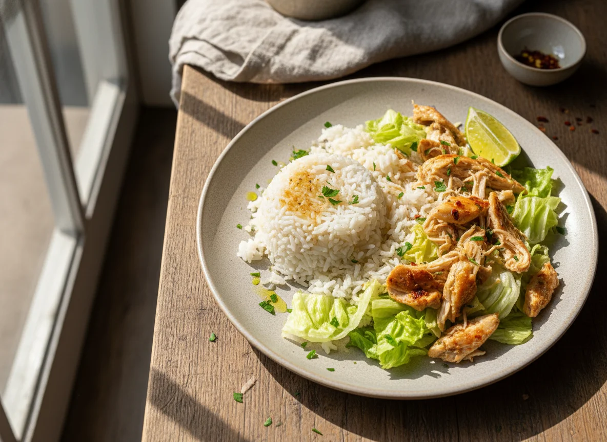 Restos de Arroz, Frango e Alface photo
