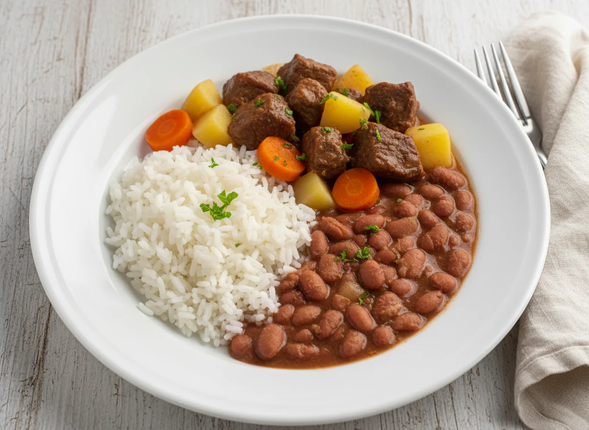 Restos de Refeição com Carne, Arroz, Feijão e Legumes photo