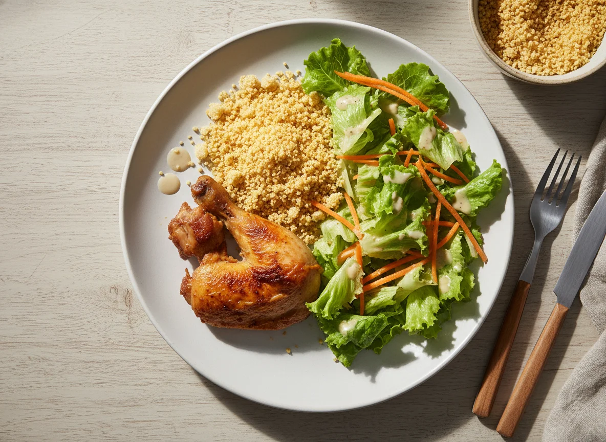 Restos de Refeição com Salada e Frango photo