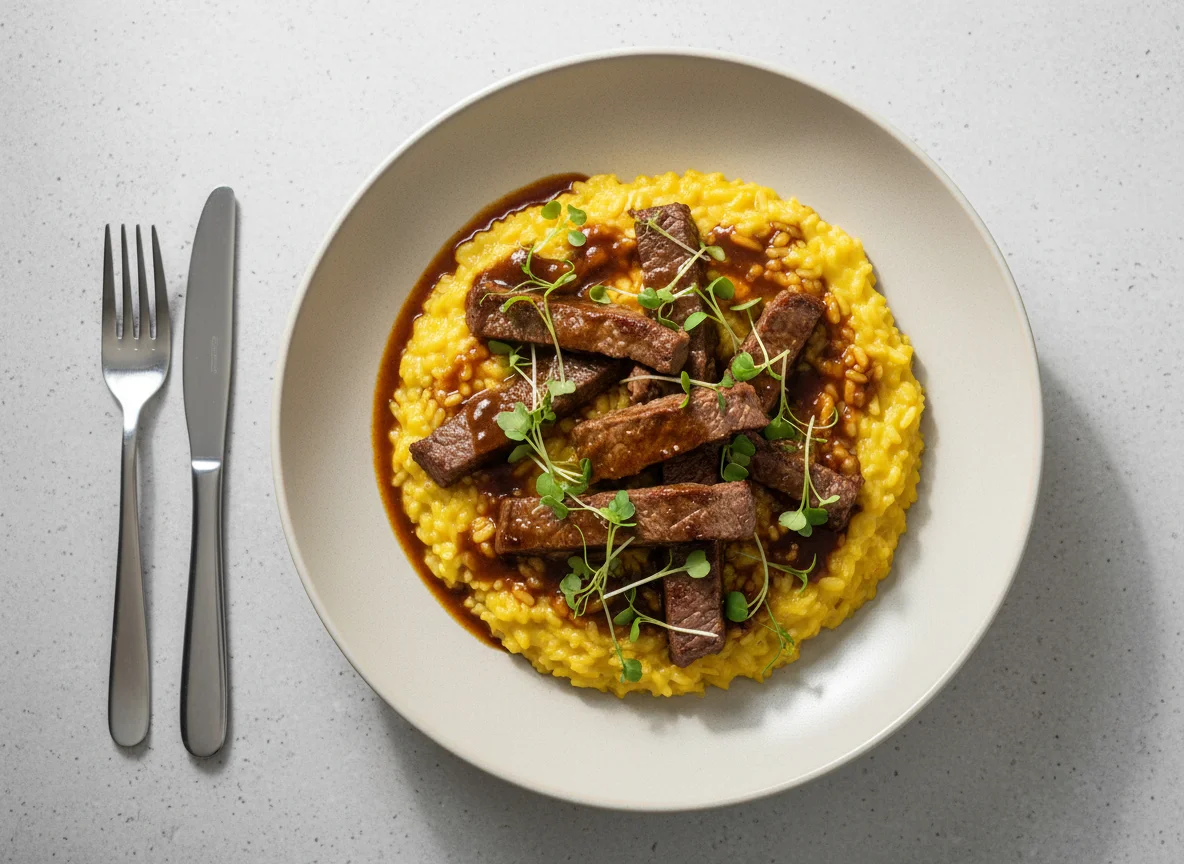 Risoto com Tiras de Carne e Molho photo