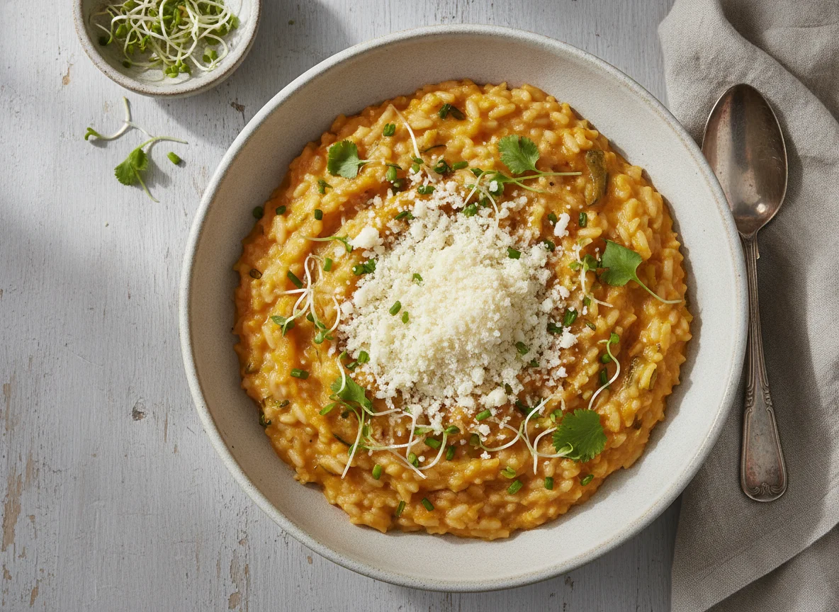 Risoto de Abóbora com Queijo e Brotos photo