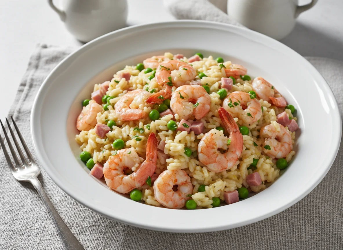 Risoto de Camarão com Ervilhas e Presunto photo