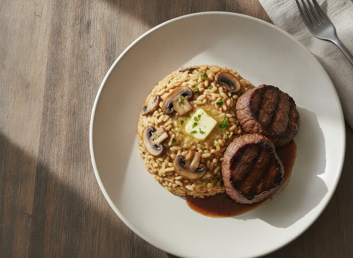 Risoto de Cogumelos com Filé Mignon photo