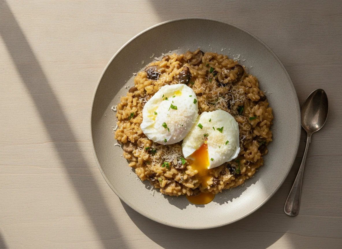 Risoto de Cogumelos com Ovos Pochê photo
