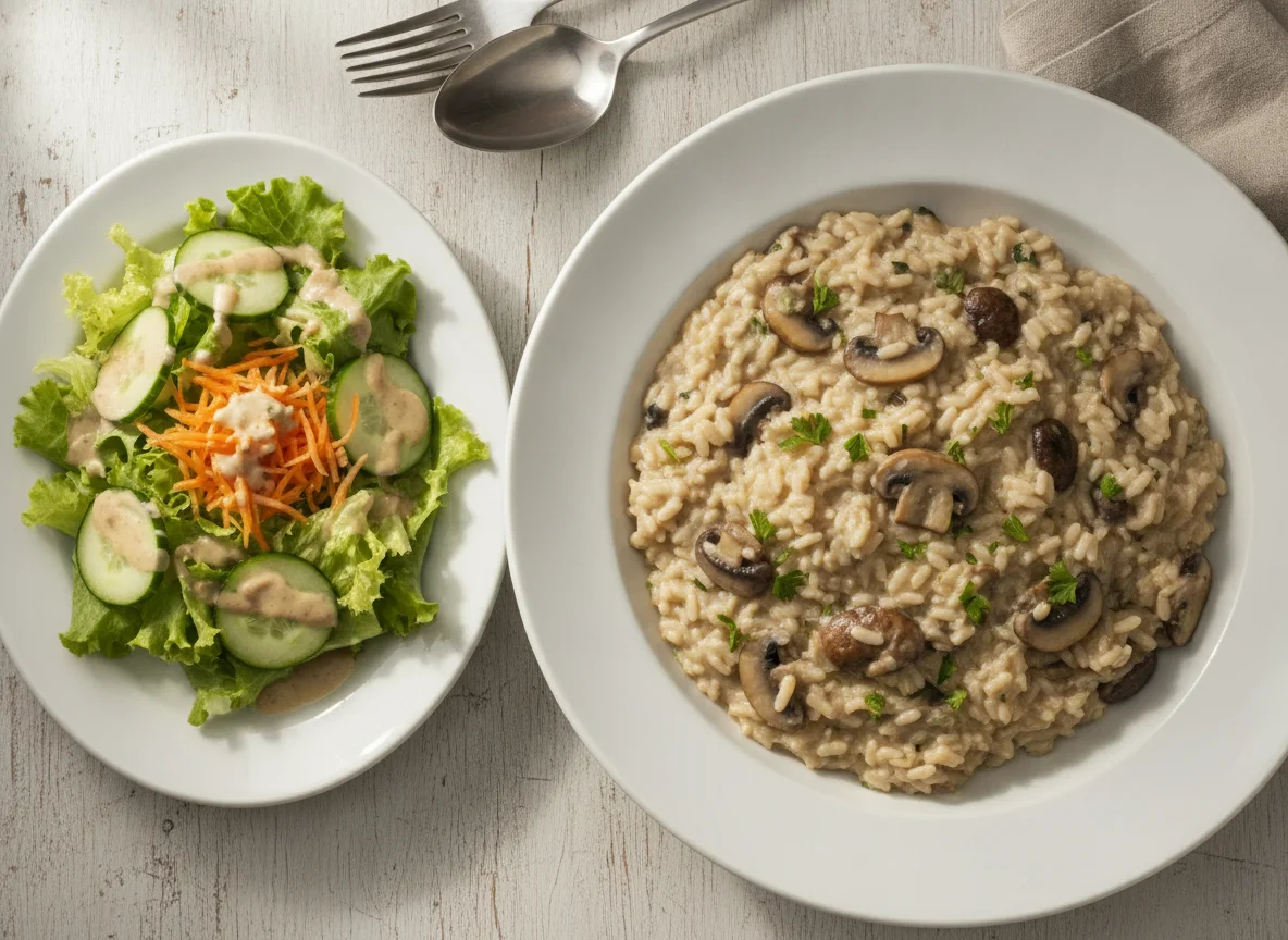 Risoto de cogumelos com salada verde photo