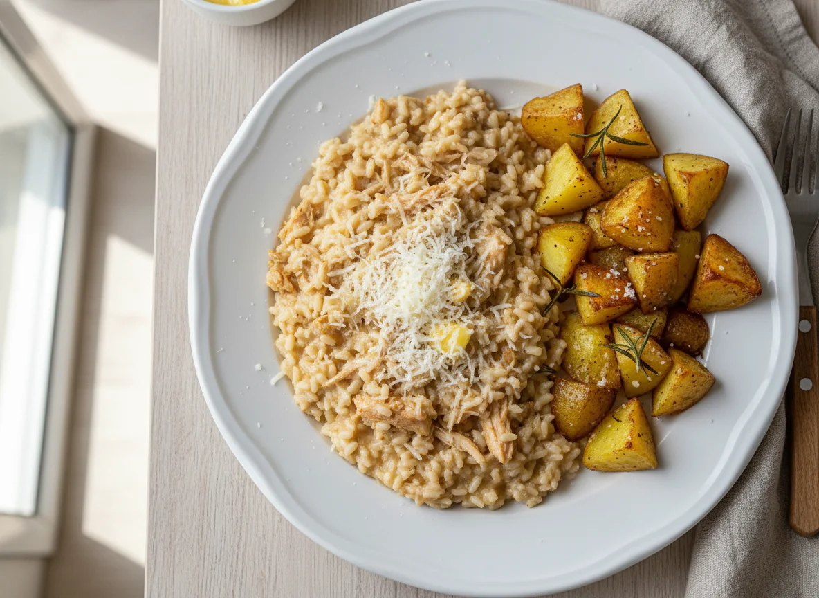 Risoto de frango com batatas assadas photo