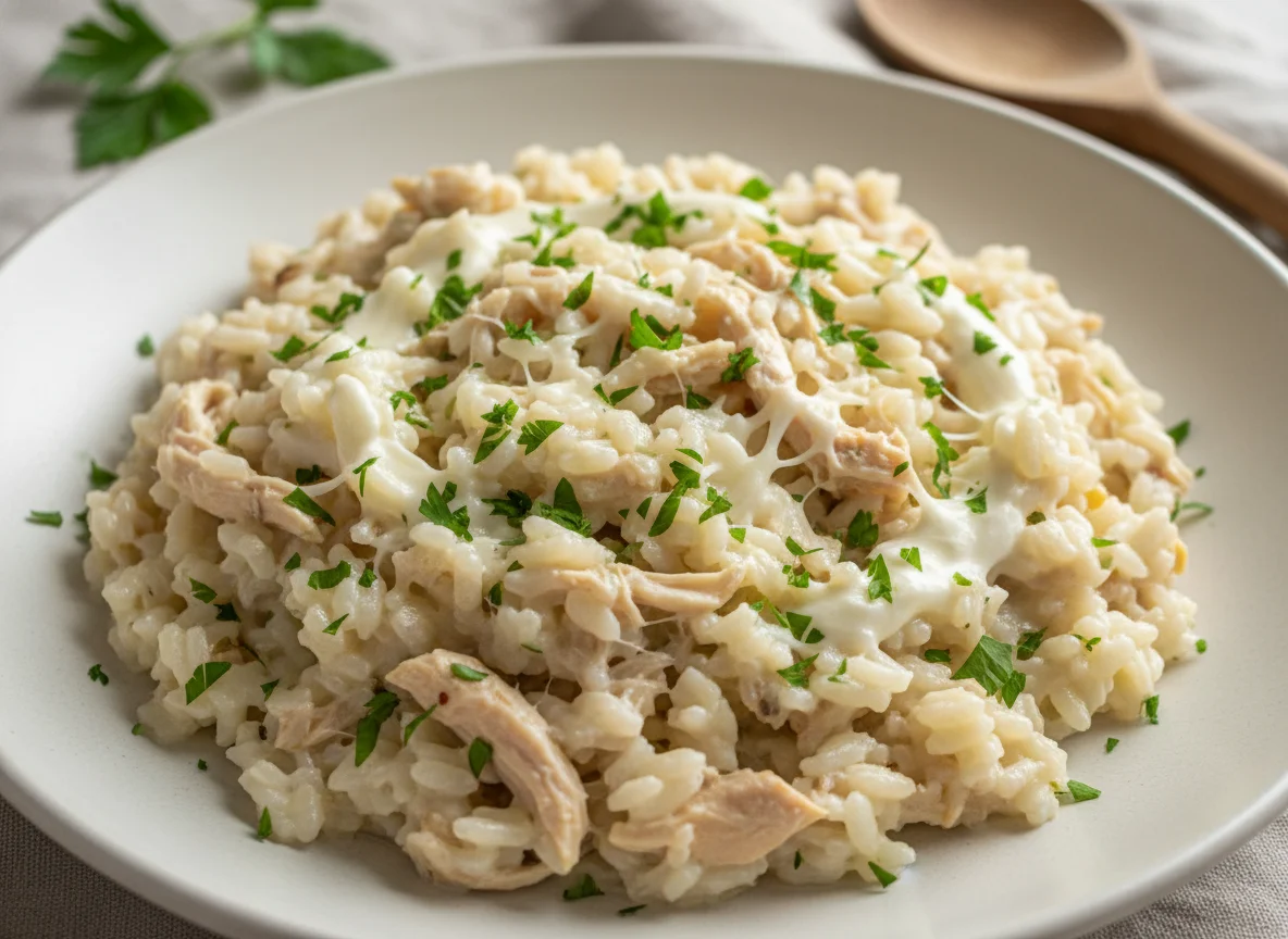 Risoto de frango com queijo e salsa photo