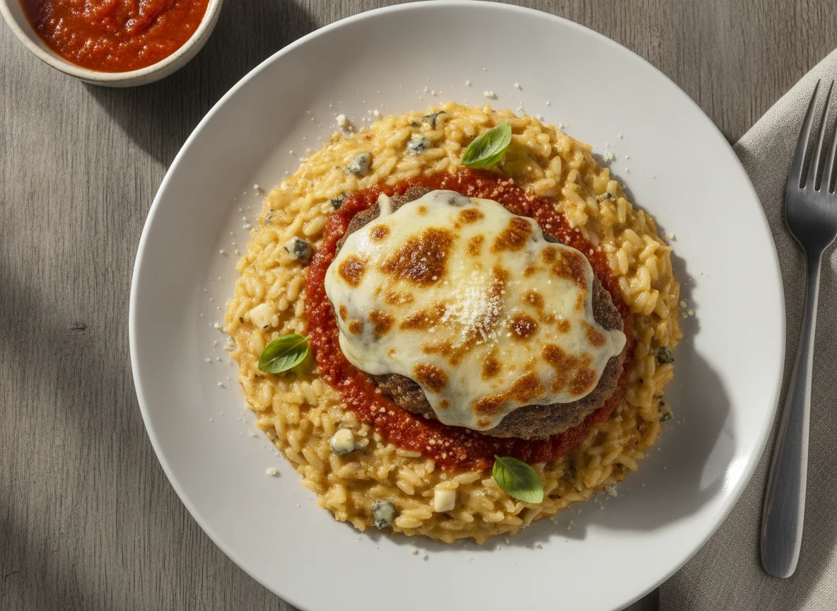 Risoto de Quatro Queijos e Polpetone à Parmegiana photo