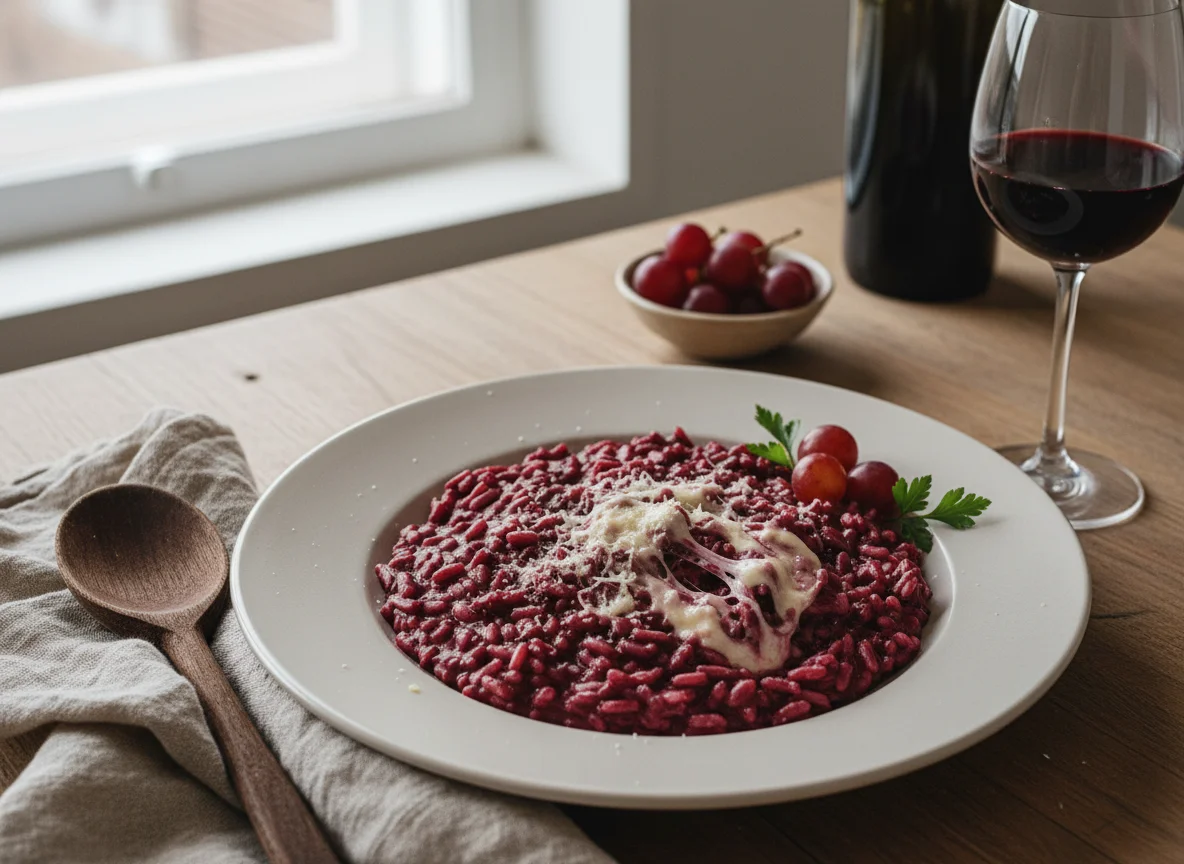 Risoto de vinho tinto com queijo photo